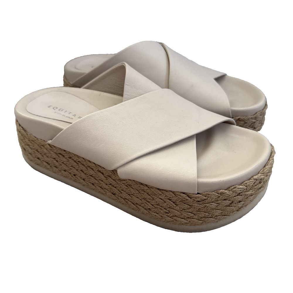 Equitare Platform Sandals Womens 8.5‎ Beige Espadrille Wedge Slides Spain